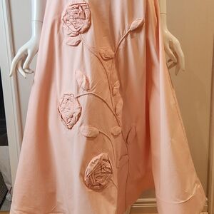 Anthropologie Peach A-Line Skirt with Floral Accents